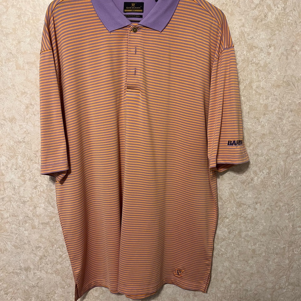 Vibrant Orange and Purple Polo Shirt with Sporty Stripes